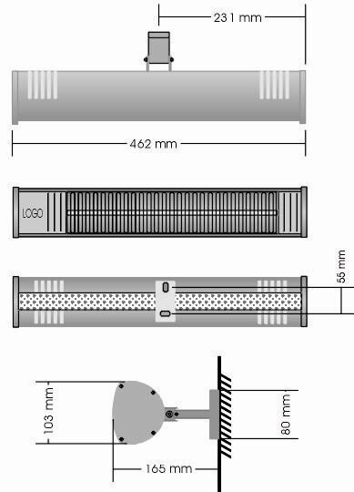 Images Dimensions - TERM2000 SHORT IP44 1000W G - burda